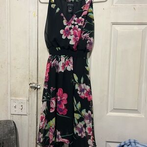 Enfocus Studio Black and Pink Floral High Low Dress